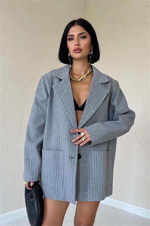 Wholesale Striped Oversized Jacket - Grey