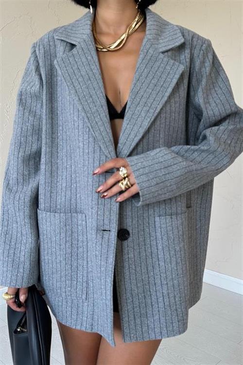 Wholesale Striped Oversized Jacket - Grey