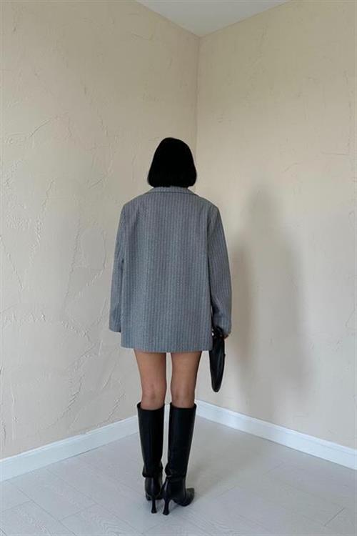Wholesale Striped Oversized Jacket - Grey