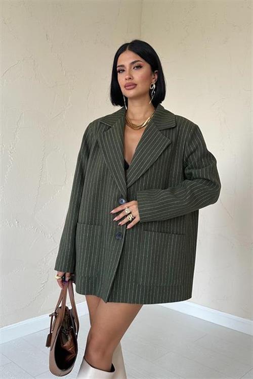 Wholesale Striped Oversized Jacket - Khaki