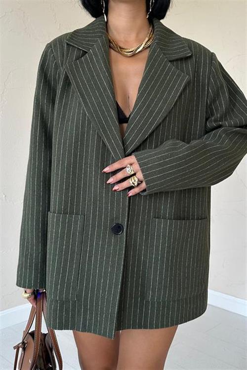 Wholesale Striped Oversized Jacket - Khaki