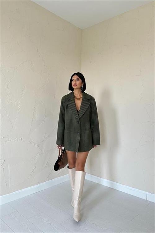 Wholesale Striped Oversized Jacket - Khaki