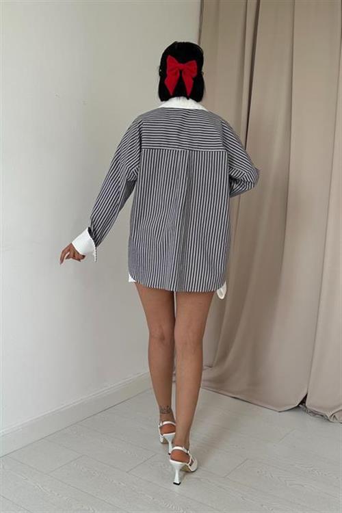 Wholesale Black Striped Long-Sleeve Poplin Shirt