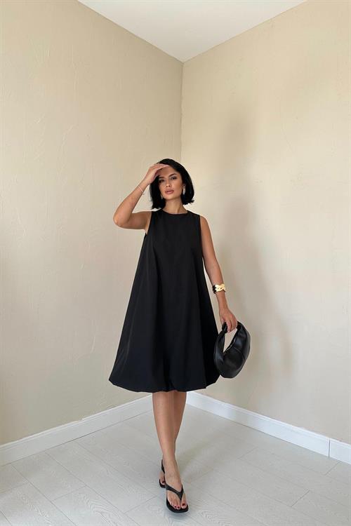 Toptan Siyah Comfort Balon Elbise