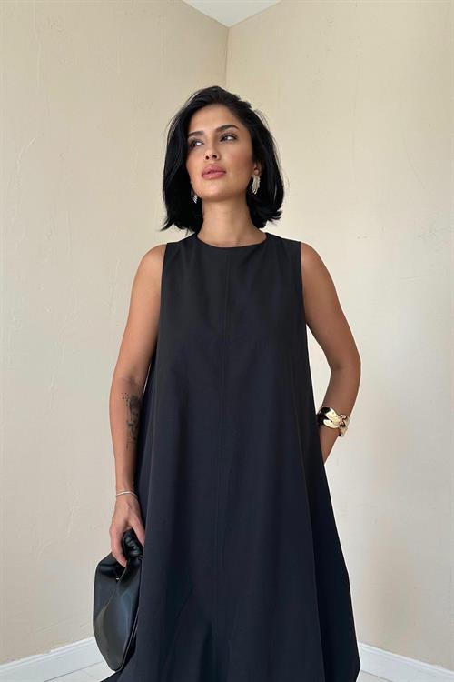 Toptan Siyah Comfort Balon Elbise