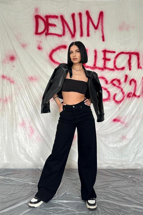 Toptan Siyah Comfy Jeans Pantolon