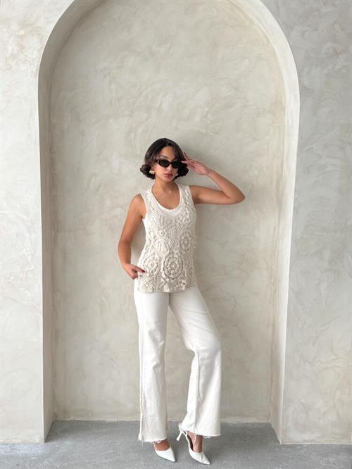 D 2743 PEARL LACE DETAILED RAW T-SHIRT - RAW