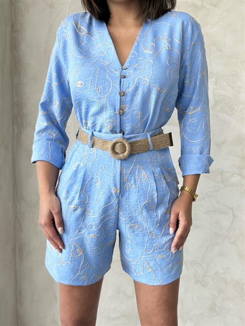 D 2746 EMBROIDERED SHORTS - LIGHT BLUE