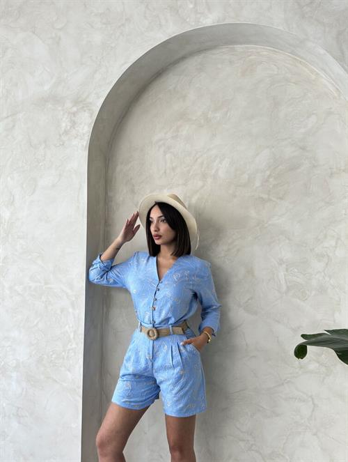 D 2746 EMBROIDERED SHORTS - LIGHT BLUE