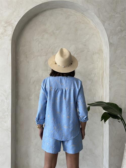 D 2746 EMBROIDERED SHORTS - LIGHT BLUE