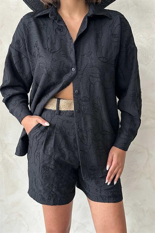 D 2746 EMBROIDERED SHORTS - BLACK BLACK