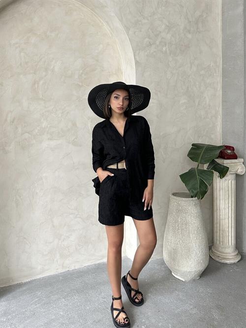 D 2746 EMBROIDERED SHORTS - BLACK BLACK