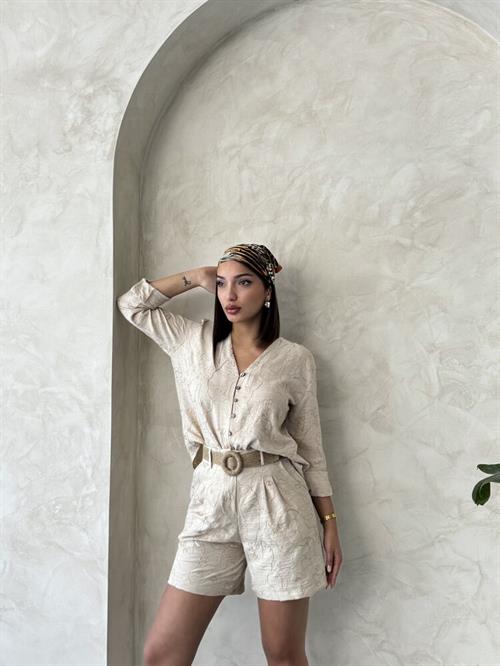 D 2746 EMBROIDERED SHORTS - STONE