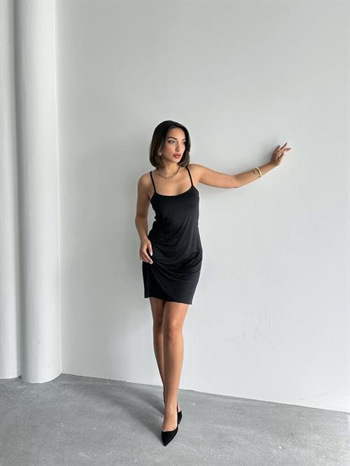 D 2751 STONE STRAPPED DRESS - BLACK