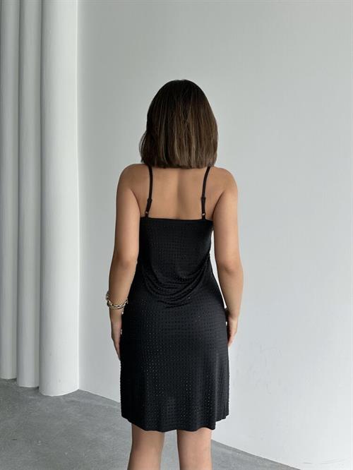 D 2751 STONE STRAPPED DRESS - BLACK