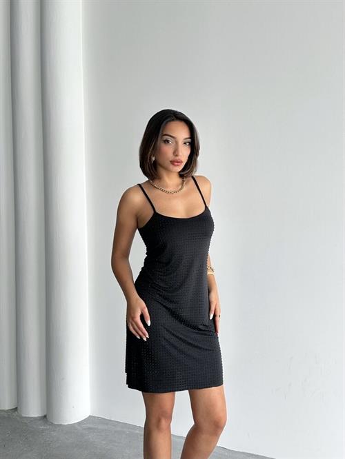 D 2751 STONE STRAPPED DRESS - BLACK