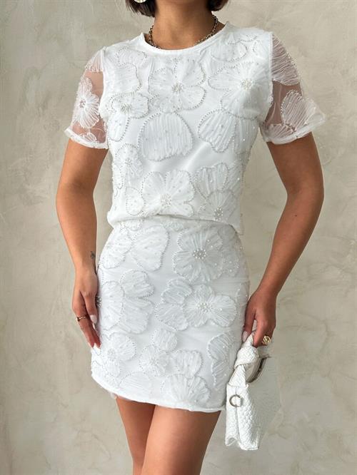 Bead Embroidered Blouse - Cream