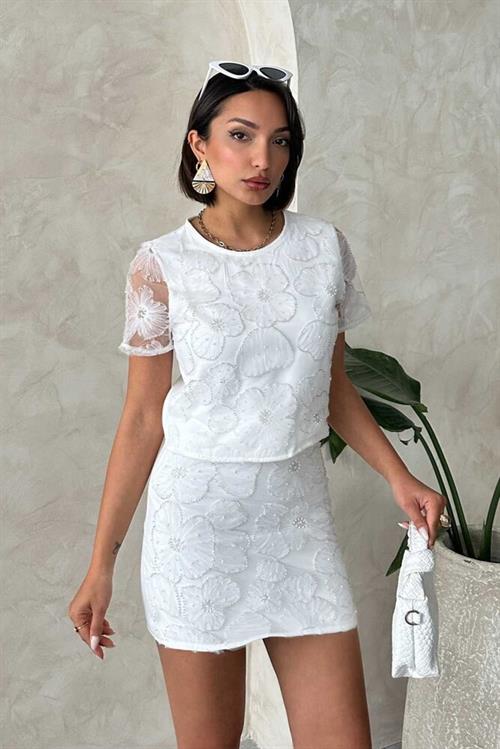 Bead Embroidered Blouse - Cream