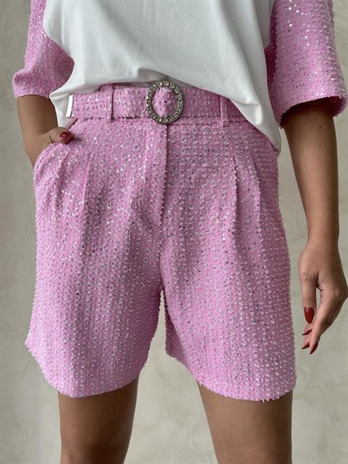 D 2786 SEQUIN DENIM SHORTS - PINK