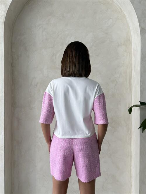 D 2786 SEQUIN DENIM SHORTS - PINK