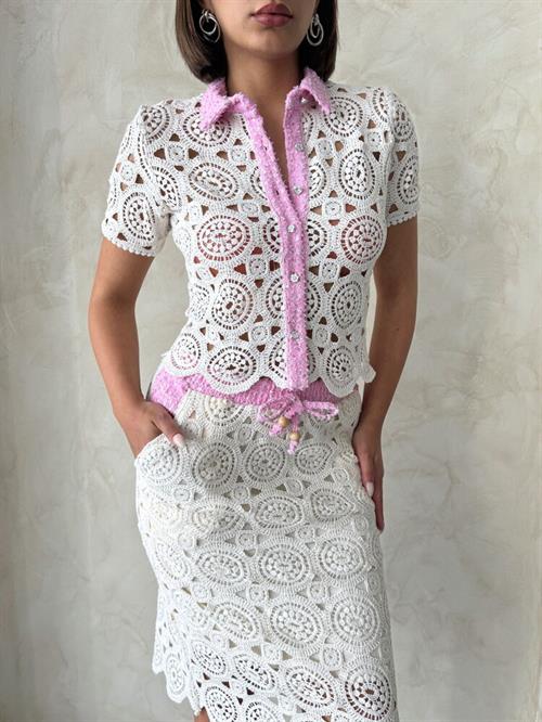 D 2795 Denim Detailed Lace Shirt - Raw Pink