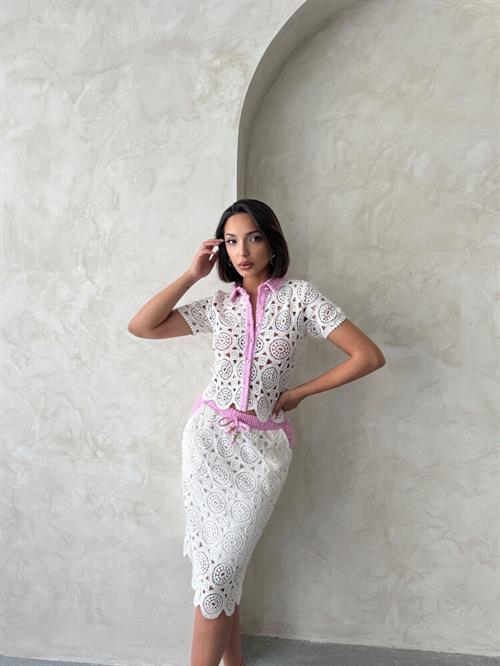 D 2795 Denim Detailed Lace Shirt - Raw Pink