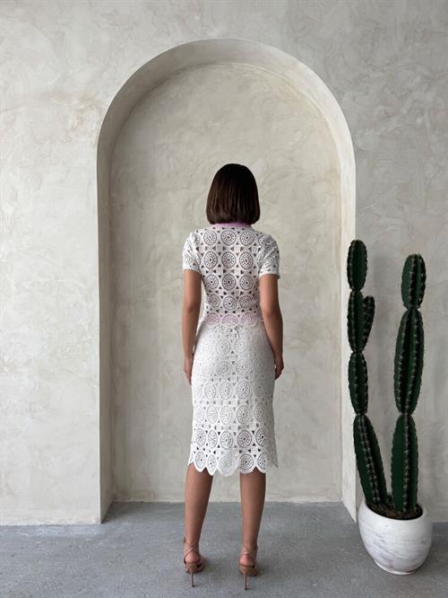Denim Detailed Lace Long Skirt - Raw Pink
