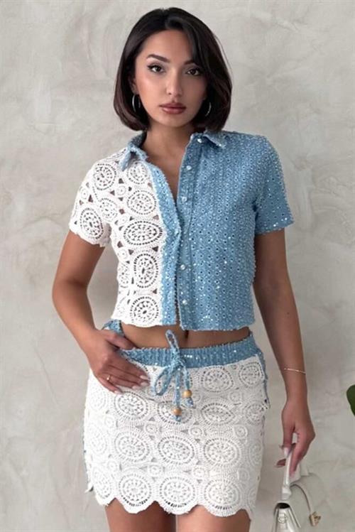 D 2801 Denim Lace Shirt - Raw Blue D.1