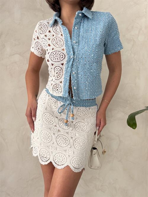 D 2801 Denim Lace Shirt - Raw Blue D.1