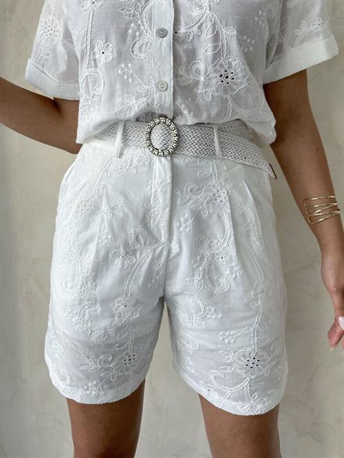 Embroidered Voile Shorts - Cream