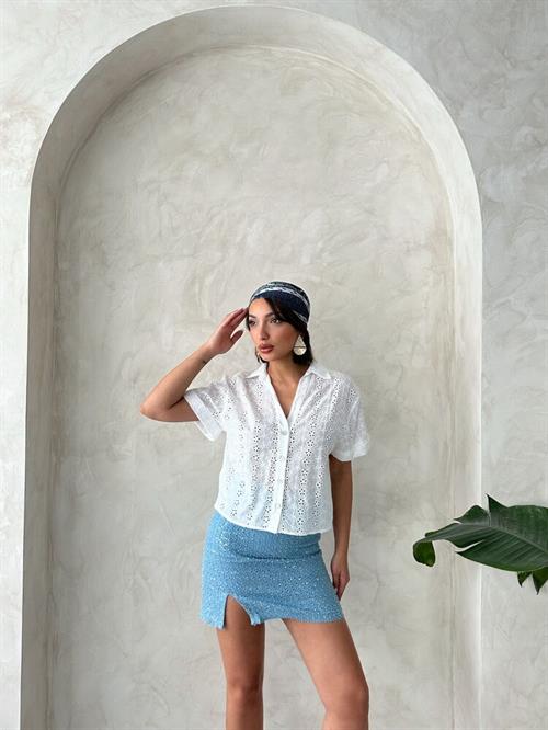 Sequin Denim Skirt - Blue