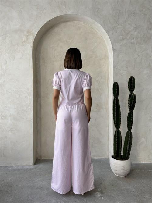 Guipure Detailed Striped Pants - Pink