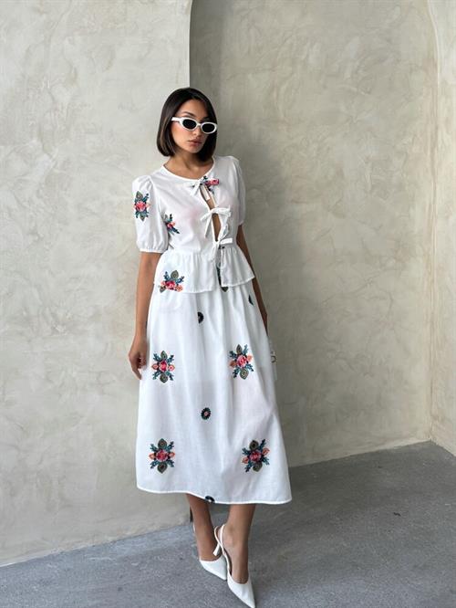 Embroidered Voile Skirt - Cream