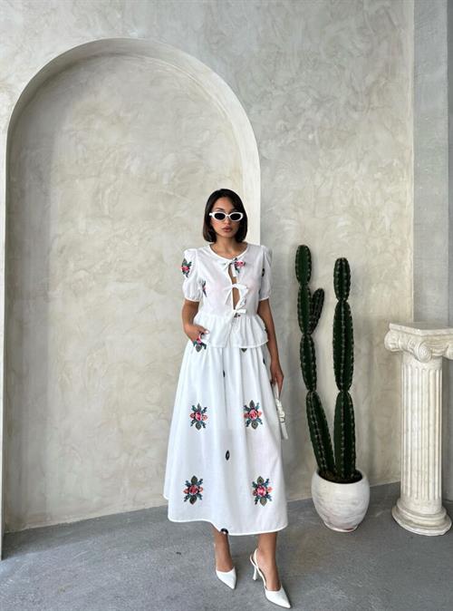 Embroidered Voile Skirt - Cream