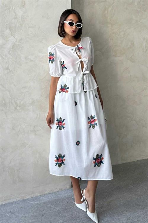 Embroidered Voile Skirt - Cream