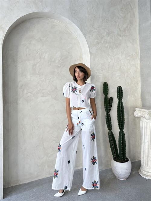 D 2880 Embroidered Trousers - Cream