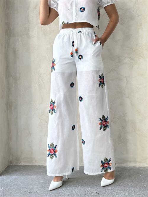 D 2880 Embroidered Trousers - Cream