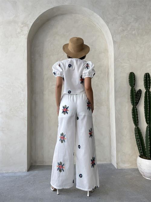 D 2880 Embroidered Trousers - Cream