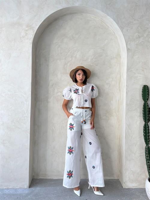 D 2880 Embroidered Trousers - Cream