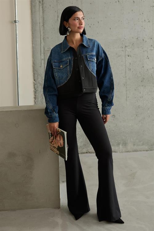 Wholesale Denim Scuba Garnish Jacket - Black