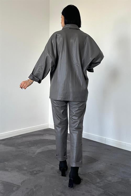 Wholesale Leather Shirt And Trouser Suit - Smoked