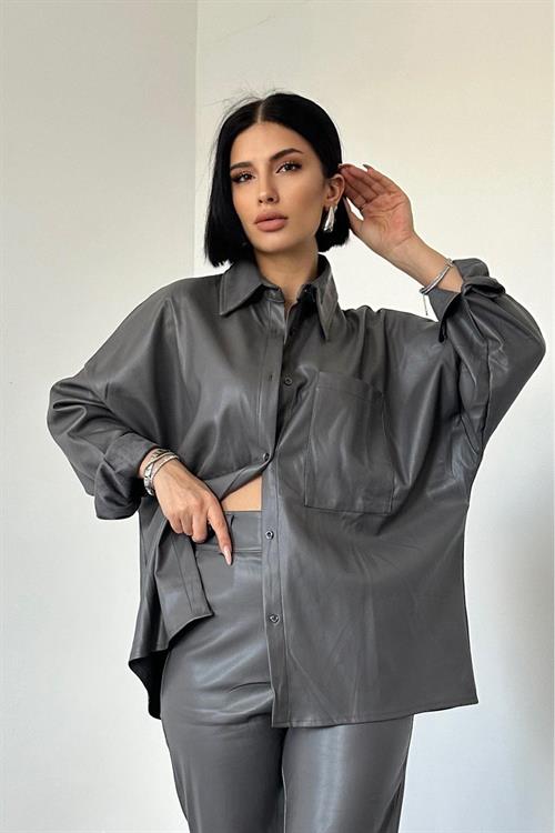 Wholesale Leather Shirt And Trouser Suit - Smoked