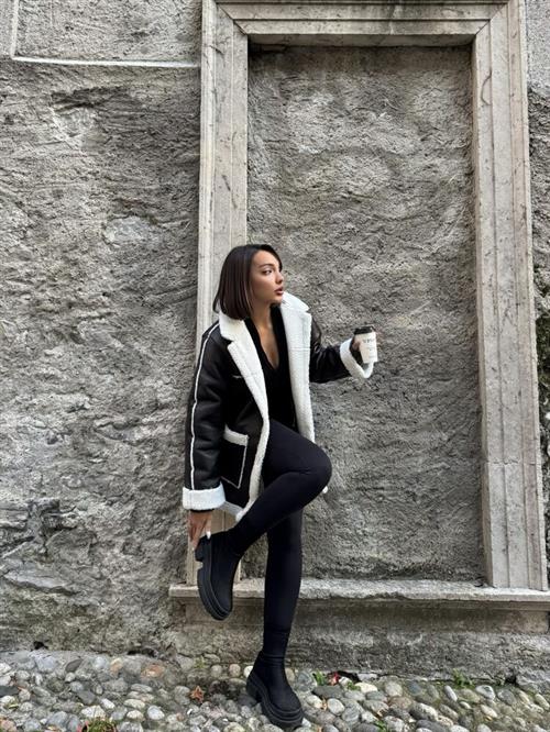 Leather Fur Wholesale Coat - Black Cream