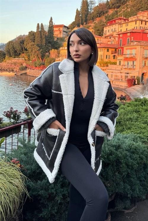 Leather Fur Wholesale Coat - Black Cream