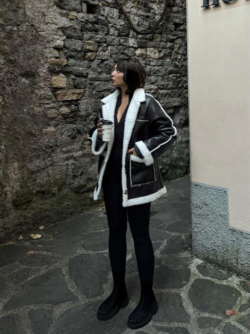 Leather Fur Wholesale Coat - Black Cream