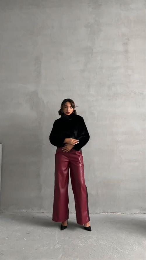 Leather Wholesale Pants - Burgundy Black