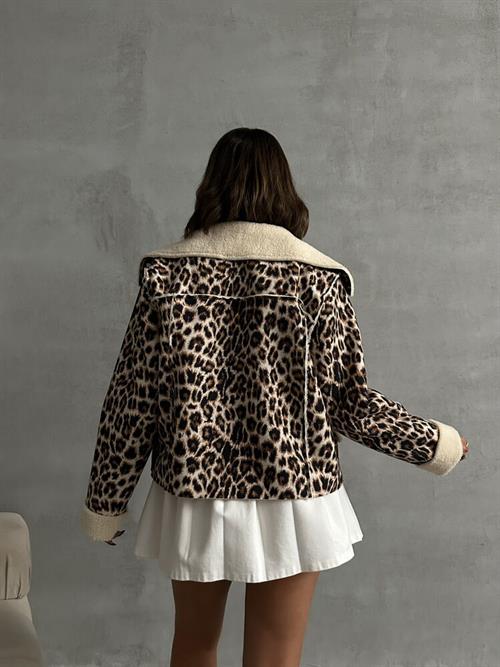 Patterned Plush Wholesale Coat - Leopard D1