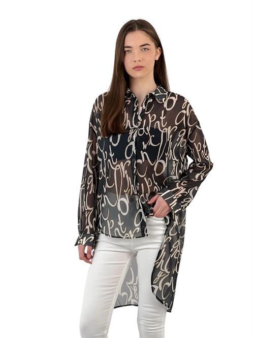 Patterned Long Chiffon Shirt
