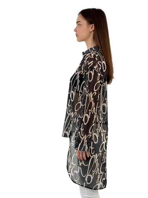 Patterned Long Chiffon Shirt