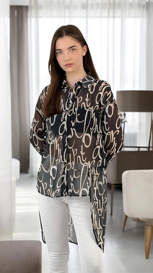 Patterned Long Chiffon Shirt